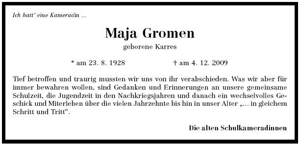 Karres Maja 1928-2009 Todesanzeige